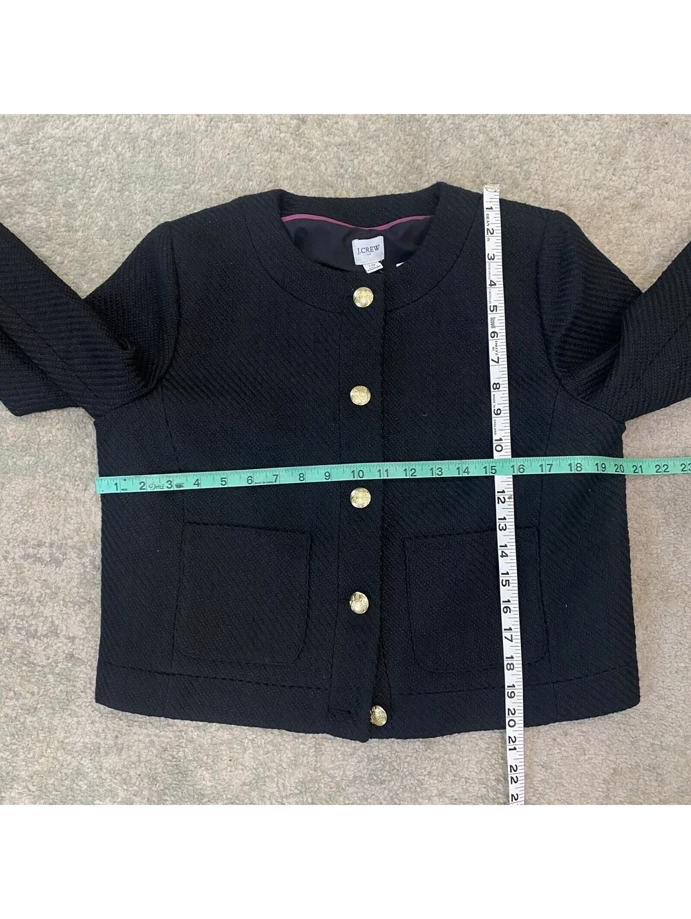 New! J.Crew Black Lady Tweed Jacket Size 10 Gold Button Academia Career Classic